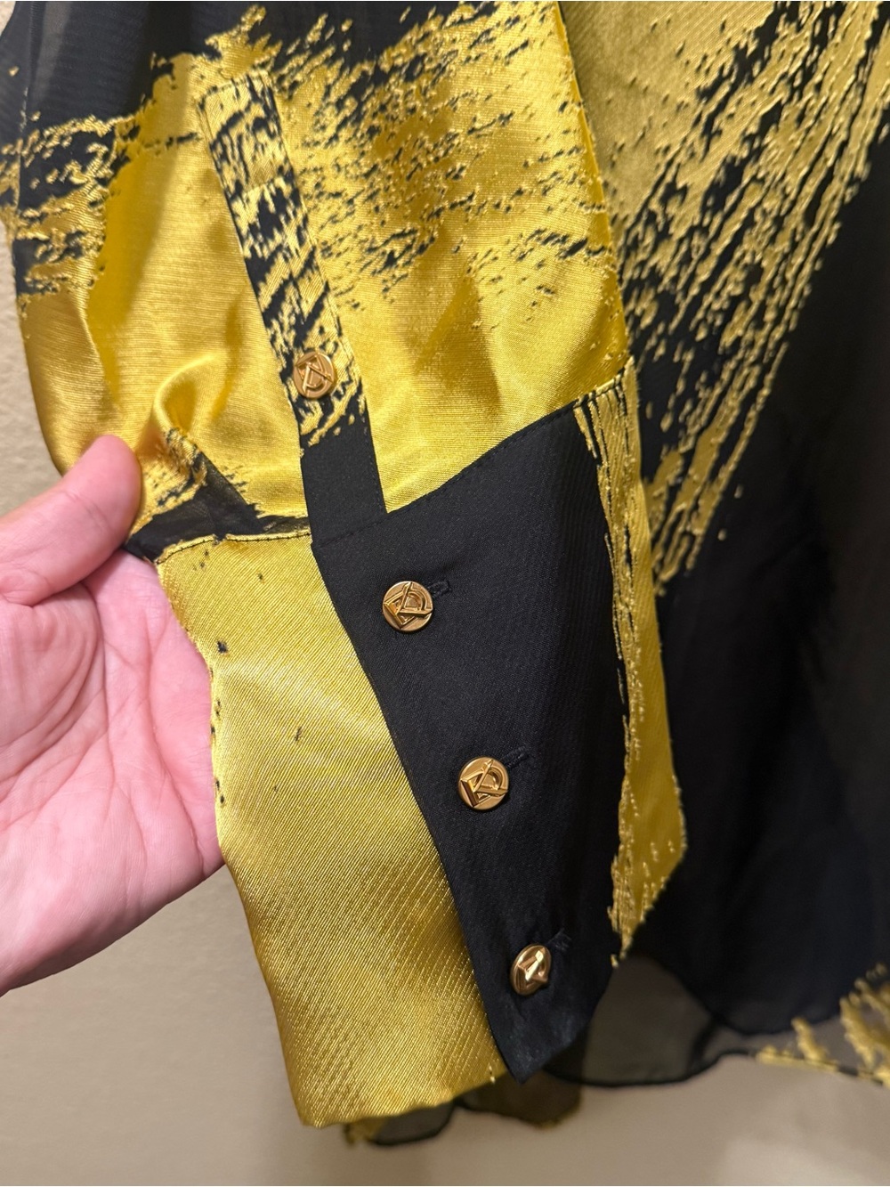 Women’s XL Donna Karan New York Black & Gold Sheer Asymmetric Tunic Blouse - Picture 3 of 15
